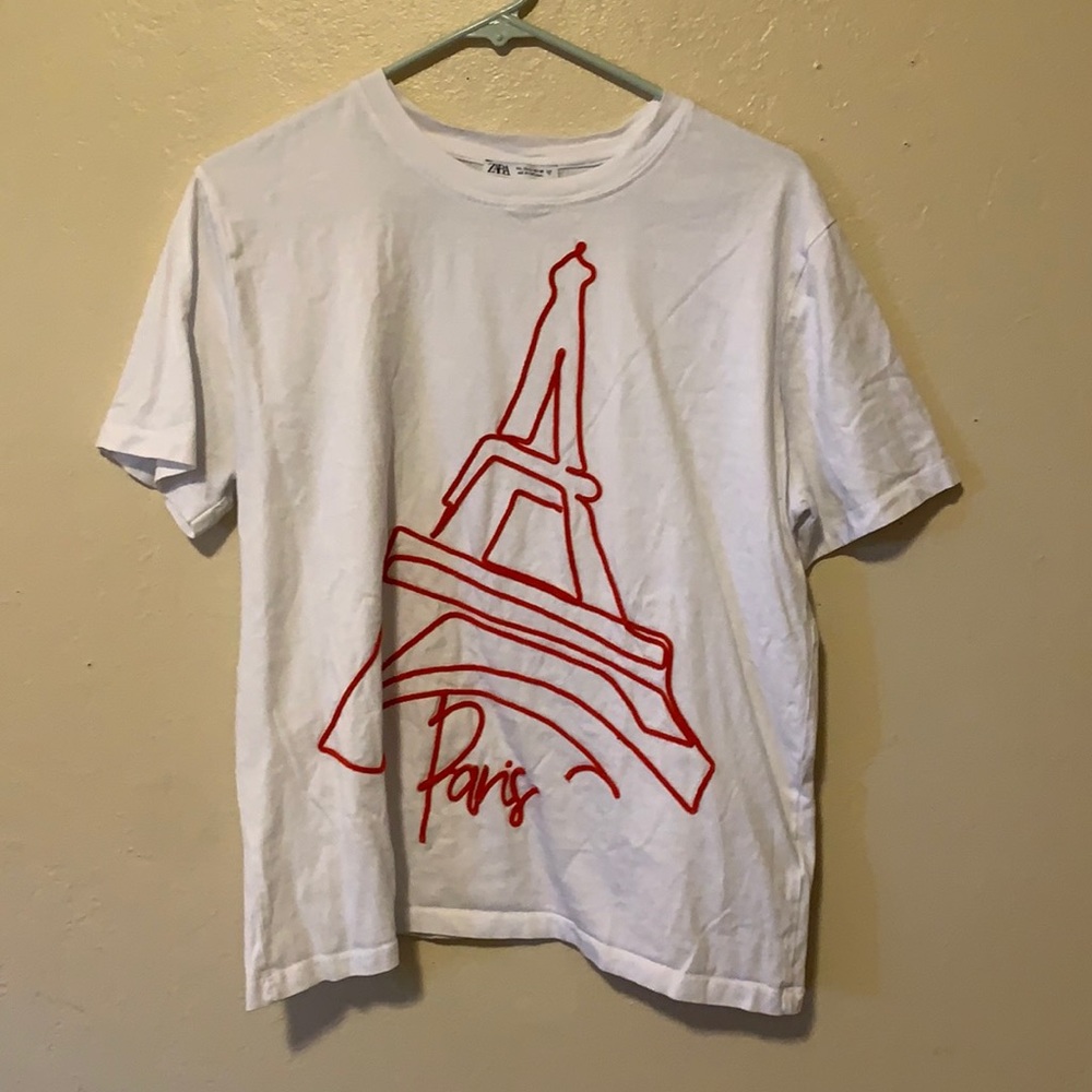 Red Paris Embroidered T-shirt